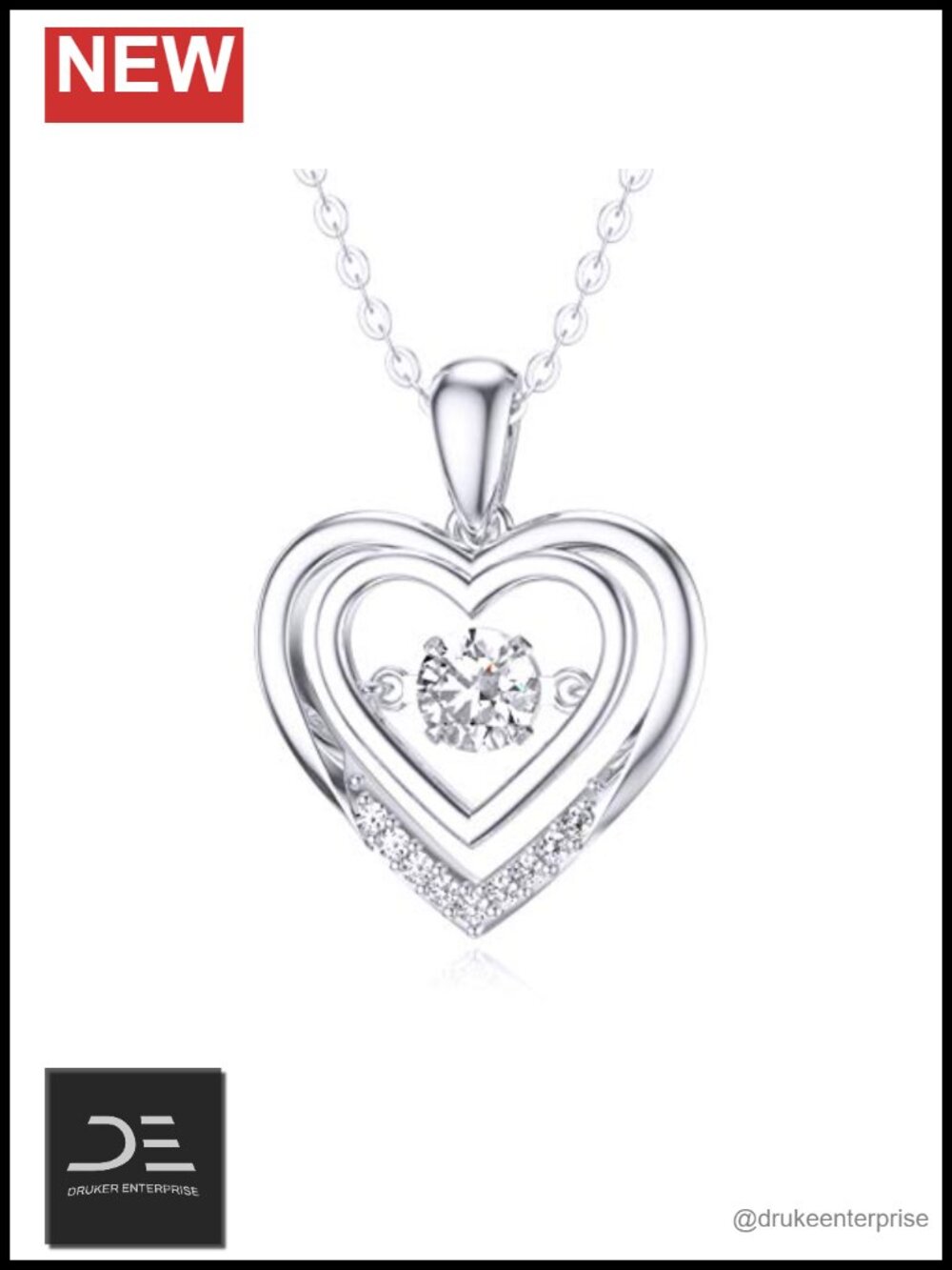 Sterling Silver 0.03ct Diamond Moissanite Heart Pendant Necklace 18-20 Inch